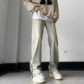 Men Jeans Side Zipper Skinny Jeans Men's Summer Retro Washed Straight-Leg Trousers